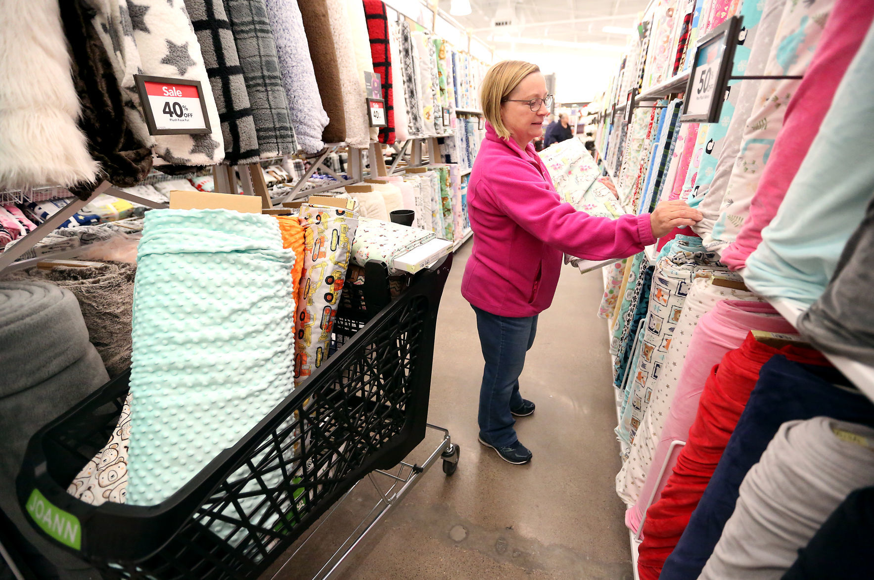 Victoria Timmerman, of Potosi, Wis., shops for fabric at JoAnn in Dubuque on Friday, Oct. 25, 2019. PHOTO CREDIT: JESSICA REILLY