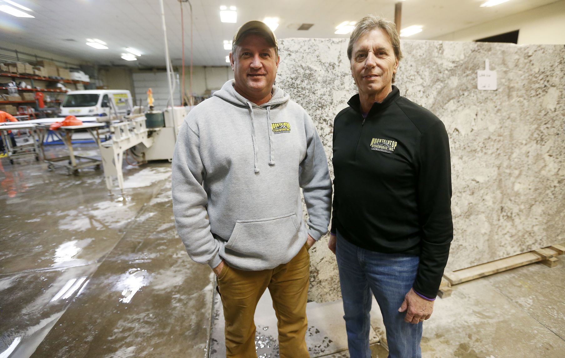Mountaintop Stoneworks owners Eric Christensen (left) and Bob Breitbach.    PHOTO CREDIT: Dave Kettering