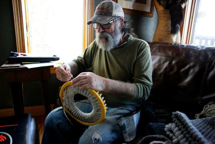 Mark Harting, of H&H Ranch, makes a hat using a loom in Zwingle, Iowa.    PHOTO CREDIT: EILEEN MESLAR