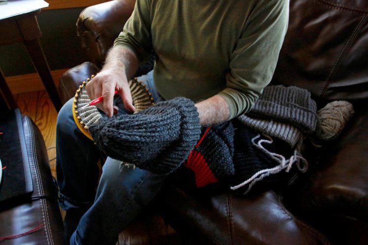 Mark Harting, of H&H Ranch, makes hats using a loom in Zwingle, Iowa.    PHOTO CREDIT: EILEEN MESLAR
