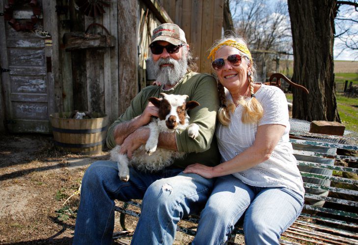 Mark Harting and Leslie Hagar, of H&H Ranch, produce and sell their own laundry soap, hats, and birdhouses.    PHOTO CREDIT: EILEEN MESLAR