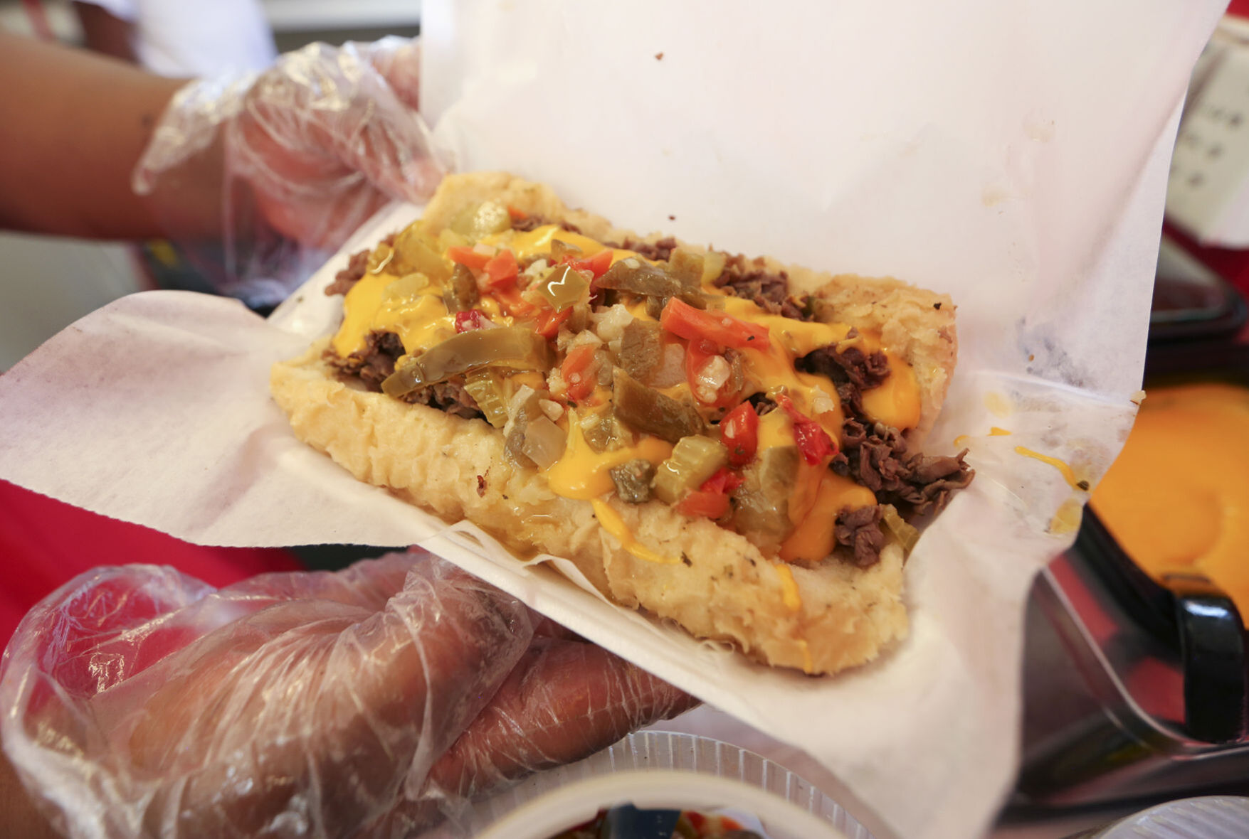 Italian beef is prepared at Hot Diggity Dogz in Dubuque on Friday, Aug. 7, 2020 PHOTO CREDIT: NICKI KOHL