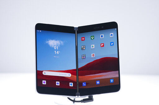Microsoft is back to selling smartphones for the first time since it abandoned its mobile business more than four years ago. The company began taking orders today for the Surface Duo, a new dual-screen Android device that costs $1,399 and begins shipping in September.  PHOTO CREDIT: Mark Lennihan