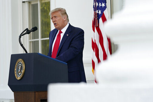 President Donald Trump speaks during a news conference on the North Portico of the White House, Monday, Sept. 7, 2020, in Washington. (AP Photo/Patrick Semansky) PHOTO CREDIT: Patrick Semansky