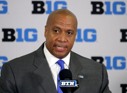 Big Ten Conference Commissioner Kevin Warren talks to reporters. Less than five weeks after pushing football and other fall sports to spring in the name of player safety during the pandemic, the conference changed course Wednesday and said it plans to begin its season the weekend of Oct. 24. Each team will have an eight-game schedule. PHOTO CREDIT: Charles Rex Arbogast