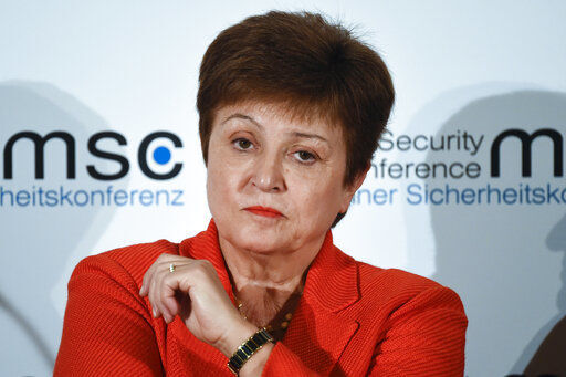 FILE - In this Feb. 14, 2020, file photo, Kristalina Georgieva, Managing Director of the International Monetary Fund, attends a session on the first day of the Munich Security Conference in Munich, Germany. Georgieva said that the global economy has started on a long climb to stronger growth with prospects looking a little better than four months ago. Georgieva said Tuesday, Oct. 6 that global economic activity suffered an unprecedented fall in the spring when 85% of the global economy was in lockdown for several weeks but currently the situation is “less dire” with many countries seeing better-than-expected rebounds in recent weeks (AP Photo/Jens Meyer, File) PHOTO CREDIT: Jens Meyer