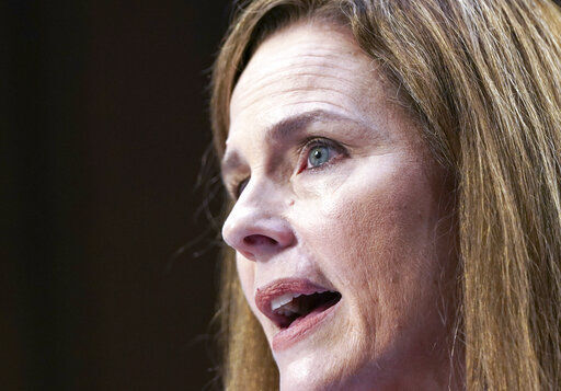 Supreme Court nominee Amy Coney Barrett speaks during a confirmation hearing before the Senate Judiciary Committee, Monday, Oct. 12, 2020, on Capitol Hill in Washington. (Alex Edelman/Pool via AP) PHOTO CREDIT: Alex Edelman