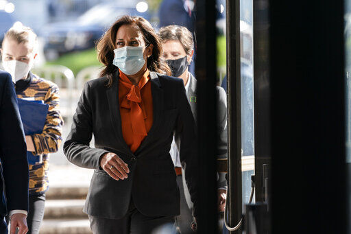 Democratic vice presidential candidate Sen. Kamala Harris, D-Calif., will suspend in-person events until Monday after two people associated with the campaign tested positive for coronavirus. PHOTO CREDIT: Jacquelyn Martin