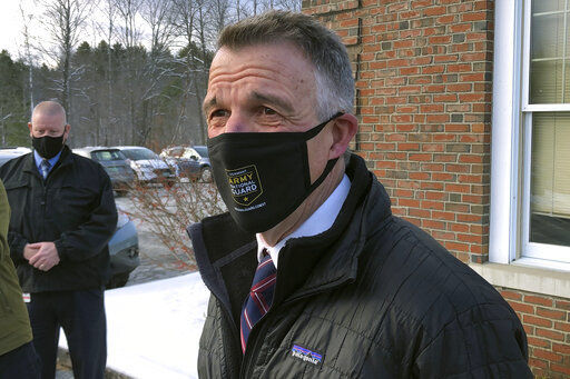 Vermont Republican Gov. Phil Scott speaks to reporters after voting on Tuesday, Nov. 3, 2020, in his hometown of Berlin, Vt. Scott said he voted for Democrat Joe Biden for president because he believes the former vice president can do more to bring the country together. He said it was the first time in his life he
