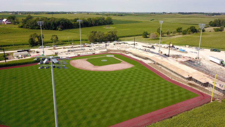 Work continues on the deconstruction of a temporary, 8,000-seat stadium at the Field of Dreams movie site. PHOTO CREDIT: Dave Kettering