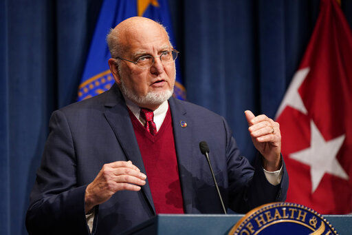 Dr. Robert Redfield, director of the Centers for Disease Control and Prevention, speaks during a news conference on Operation Warp Speed and COVID-19 vaccine distribution, Tuesday, Jan. 12, 2021, in Washington. (AP Photo/Patrick Semansky, Pool) PHOTO CREDIT: Patrick Semansky
