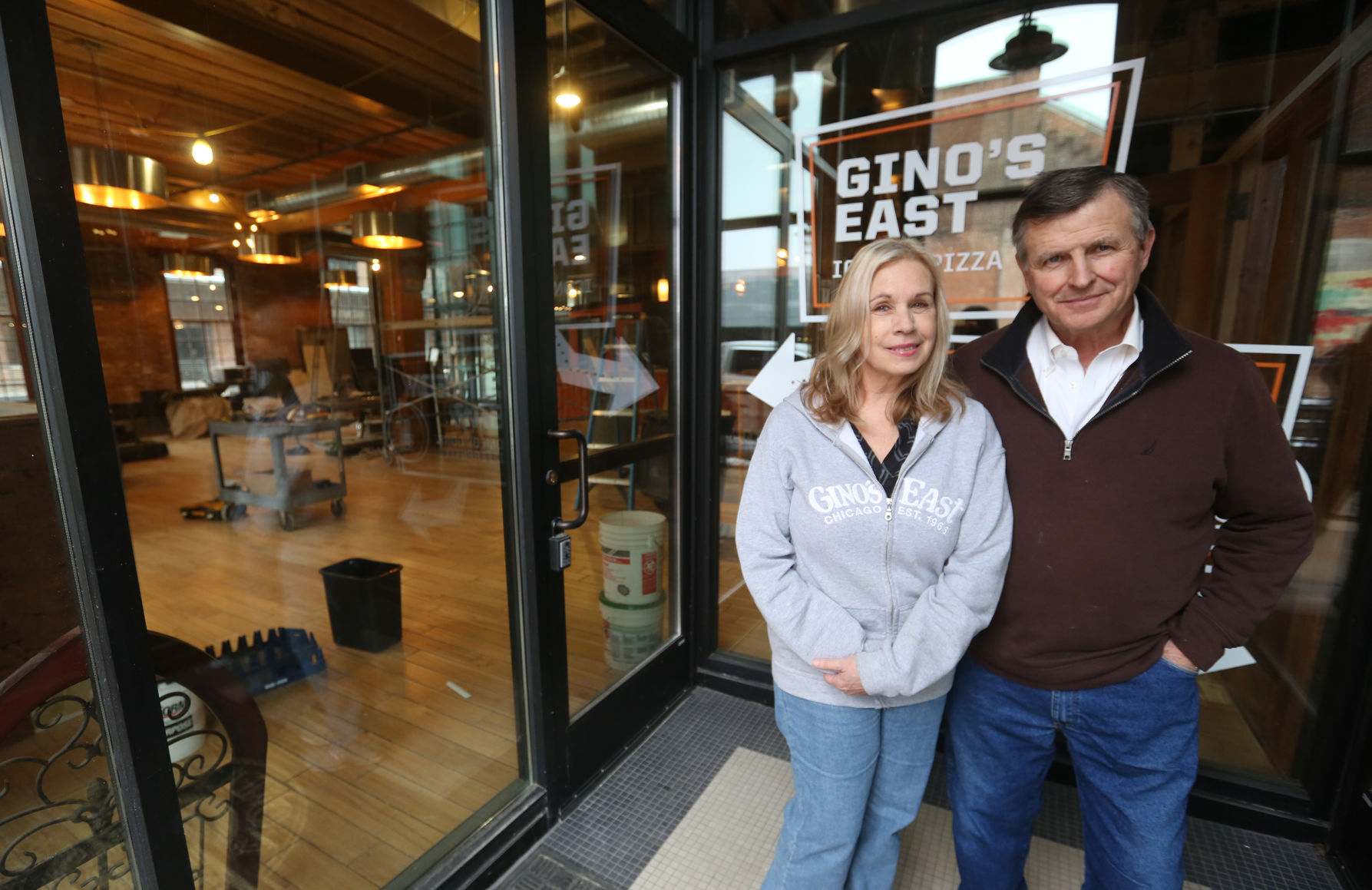Dave and Kathleen Patterson are franchise operators of Gino’s East, which will be located in Novelty Iron Works in Dubuque’s Millwork District. A soft opening is being planned for mid-March. PHOTO CREDIT: JESSICA REILLY
