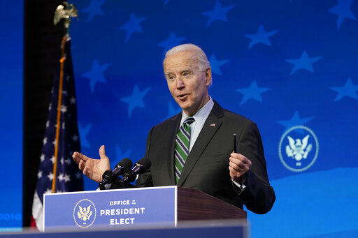 President-elect Joe Biden speaks during an event at The Queen theater, Saturday, Jan. 16, 2021, in Wilmington, Del. (AP Photo/Matt Slocum) PHOTO CREDIT: Matt Slocum