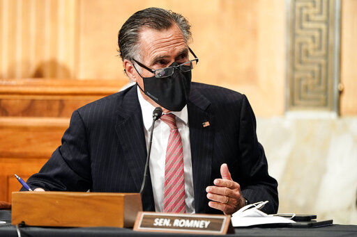 Sen. Mitt Romney, R-Utah, questions Homeland Security Secretary nominee Alejandro Mayorkas during his confirmation hearing in the Senate Homeland Security and Governmental Affairs Committee on Tuesday, Jan. 19, 2021, on Capitol Hill in Washington. (Joshua Roberts/Pool via AP) PHOTO CREDIT: Joshua Roberts