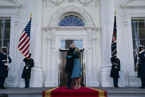 President Joe Biden and first lady Jill Biden arrive at the North Portico of the White House, Wednesday, Jan. 20, 2021, in Washington. (AP Photo/Evan Vucci) PHOTO CREDIT: Evan Vucci