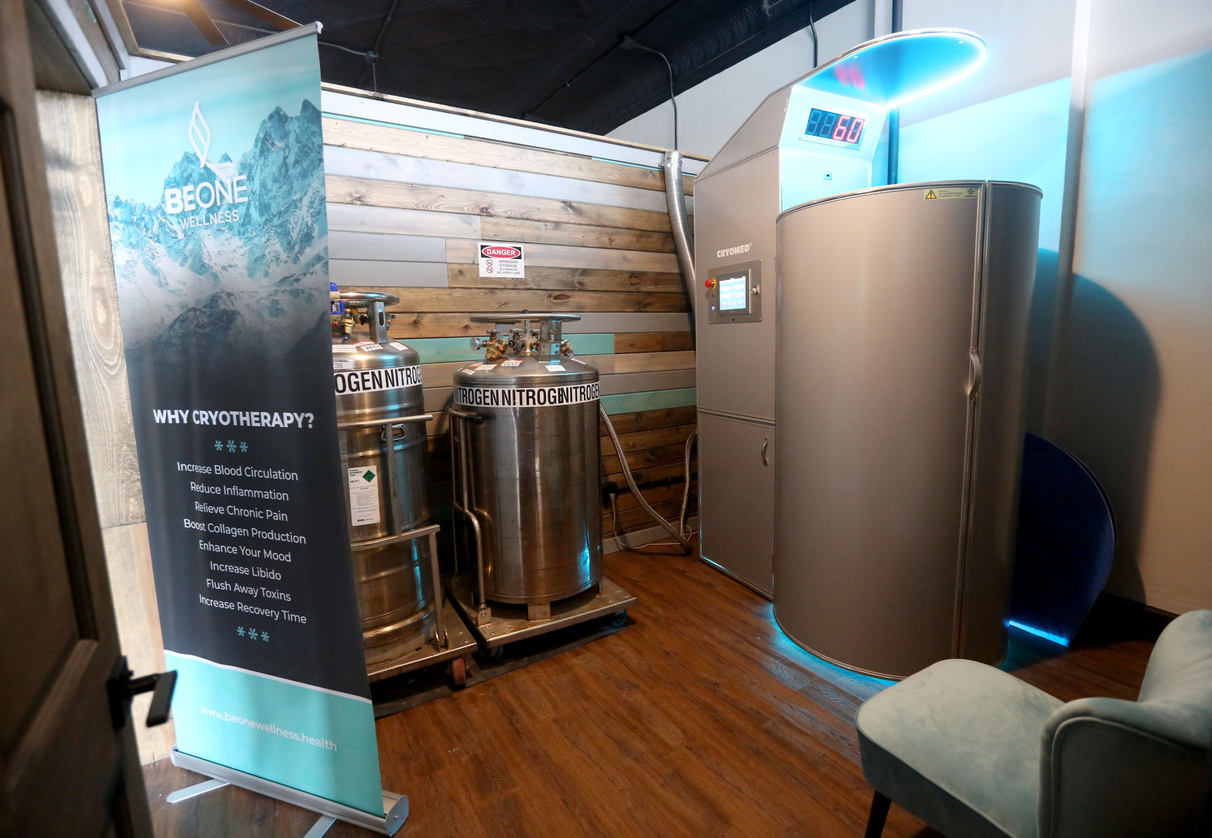 A cryotherapy room at Be One Wellness in Dubuque. PHOTO CREDIT: JESSICA REILLY