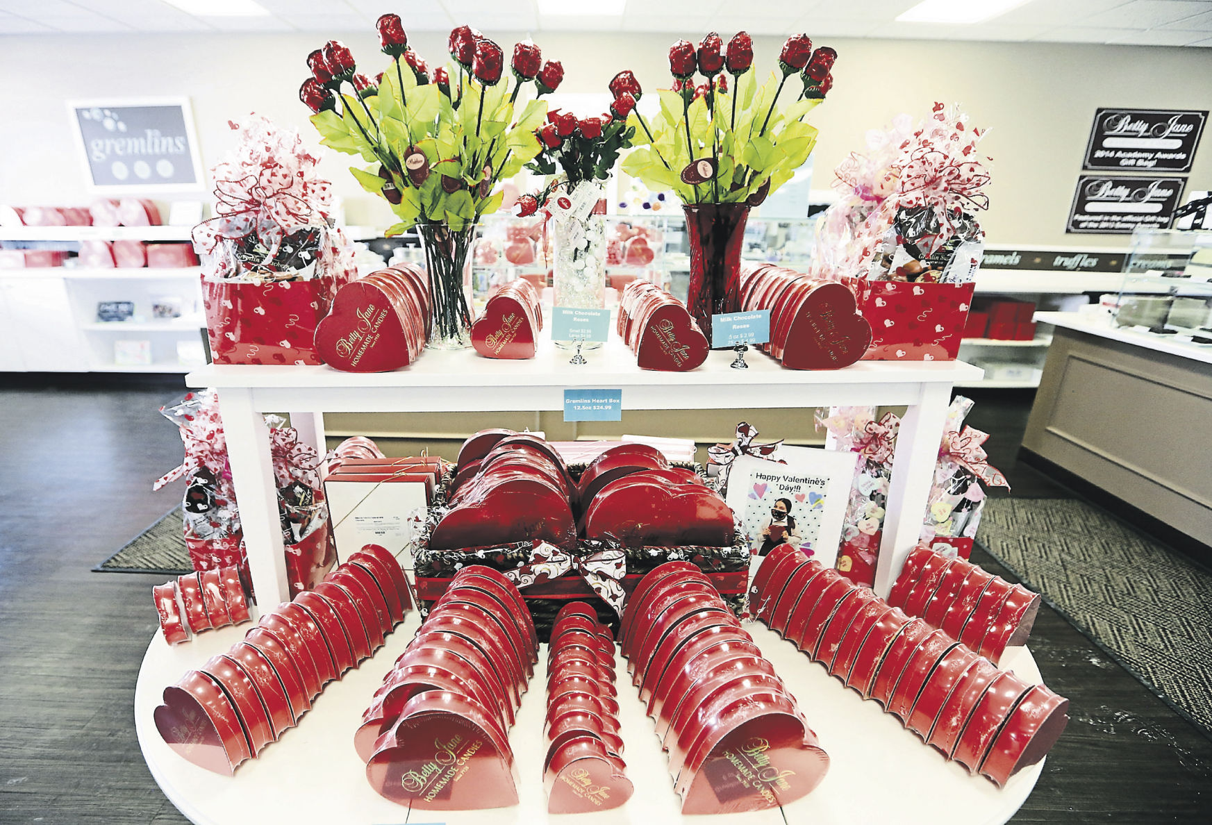 A selection of Valentine’s Day candy at Betty Jane Candies in Dubuque.    PHOTO CREDIT: NICKI KOHL