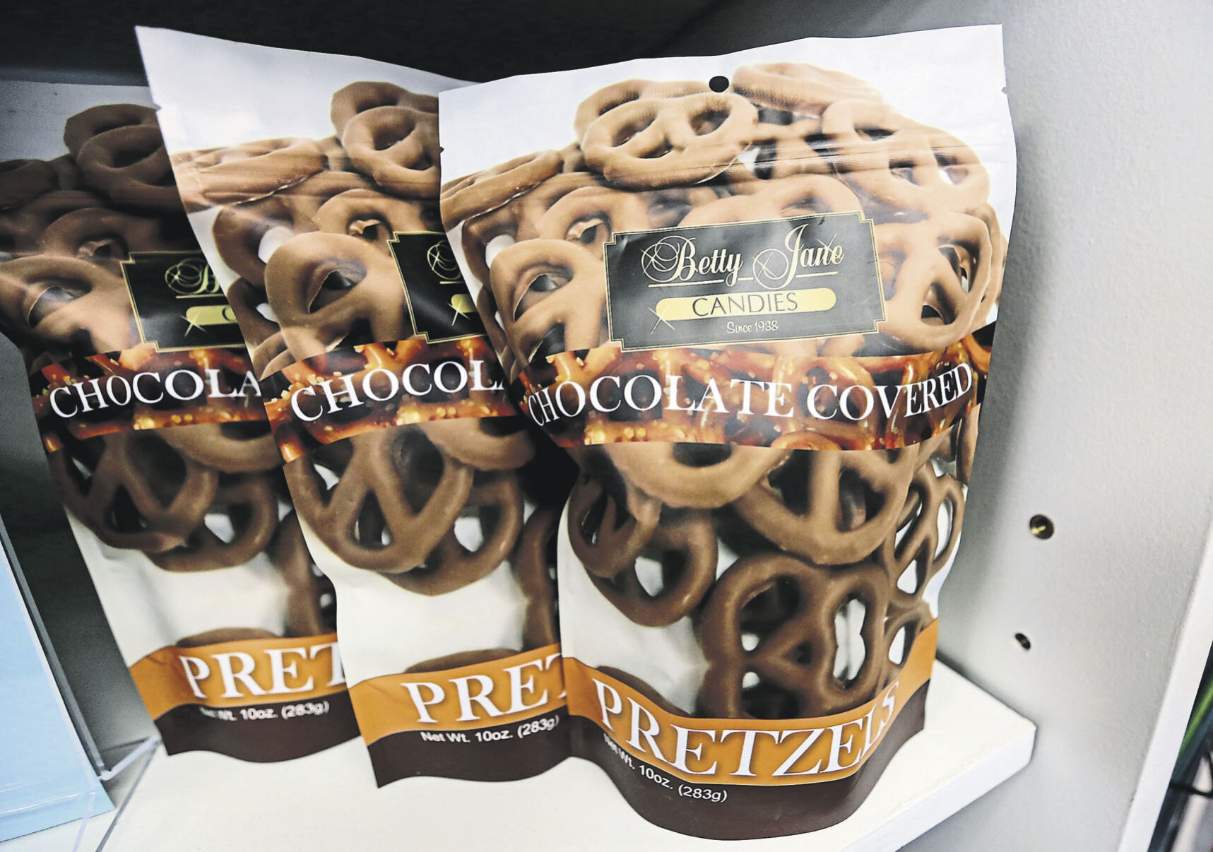 Chocolate covered pretzels at Betty Jane Candies in Dubuque.    PHOTO CREDIT: NICKI KOHL