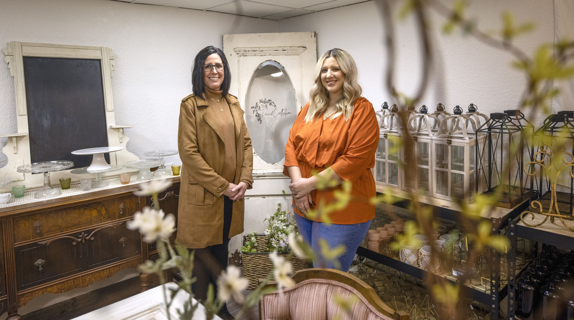 Annette Green (left) and her daughter, Brittany McCullough, operate The Found Collection in Cascade, Iowa. The business specializes in wedding and special occasion decor that can be rented. PHOTO CREDIT: Jacob Fiscus