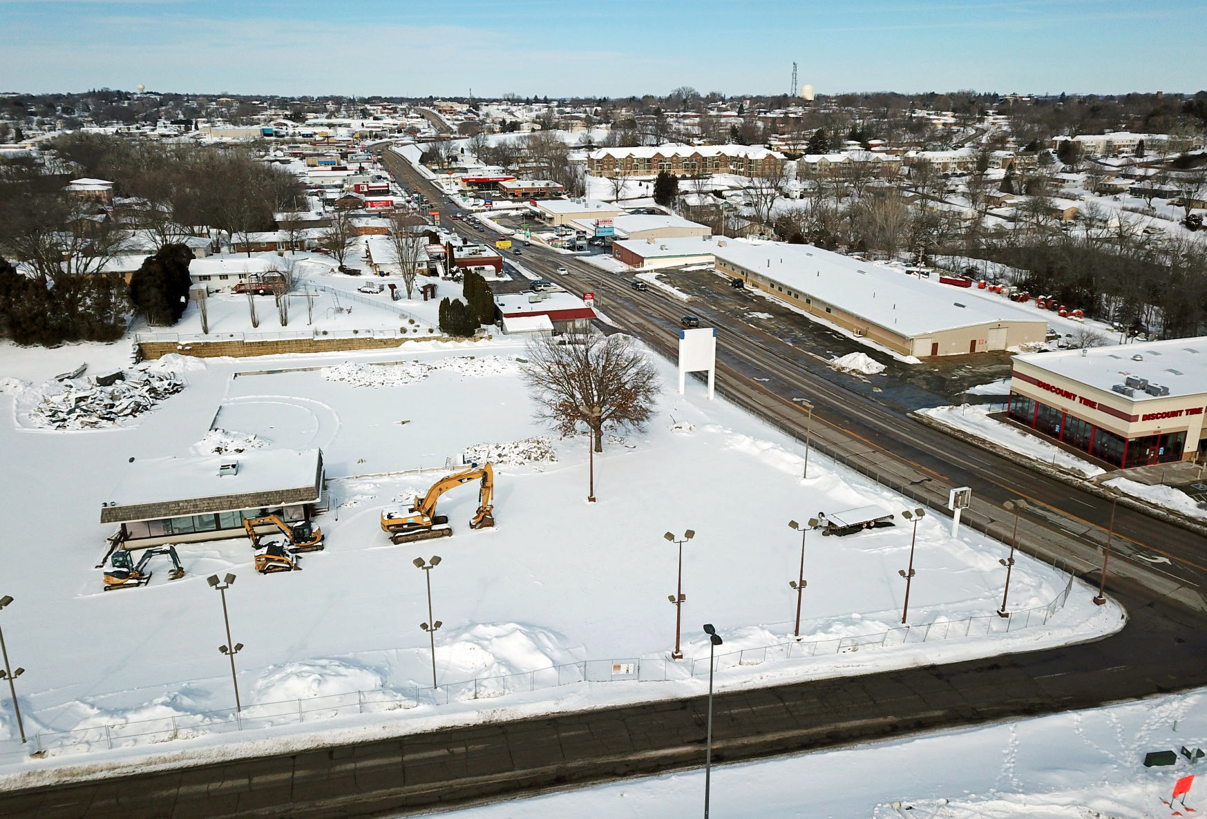 Crews recently demolished the former site of Richardson Motors at 1475 John F. Kennedy Road in Dubuque. Officials with GreenState Credit Union have confirmed plans to build a new branch location on the site. Photo taken Tuesday, Feb. 16, 2021. PHOTO CREDIT: JESSICA REILLY