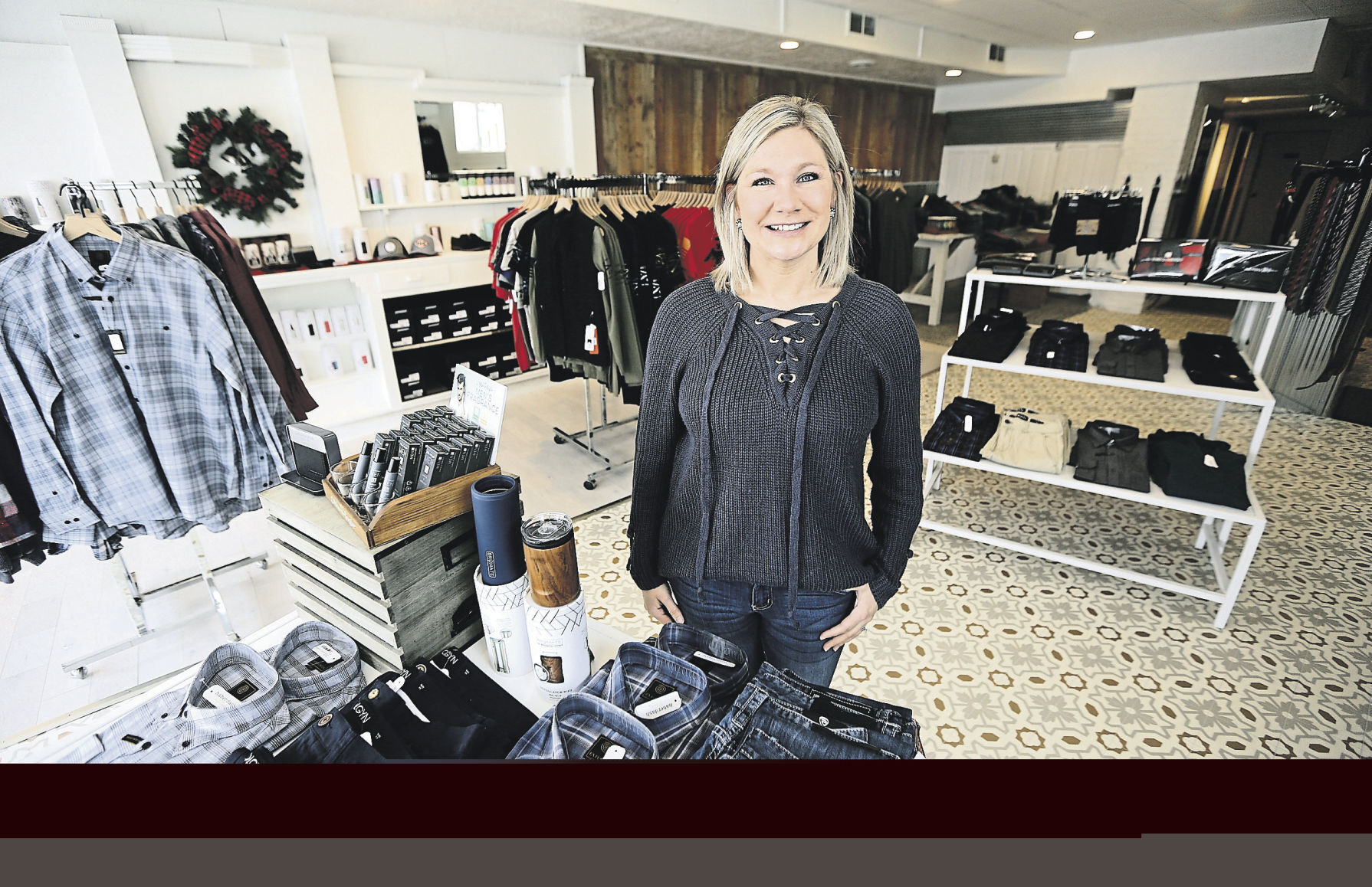 Jennifer Recker, owner of the Haberdash Outfitters Co. in Dyersville, Iowa. PHOTO CREDIT: Dave Kettering