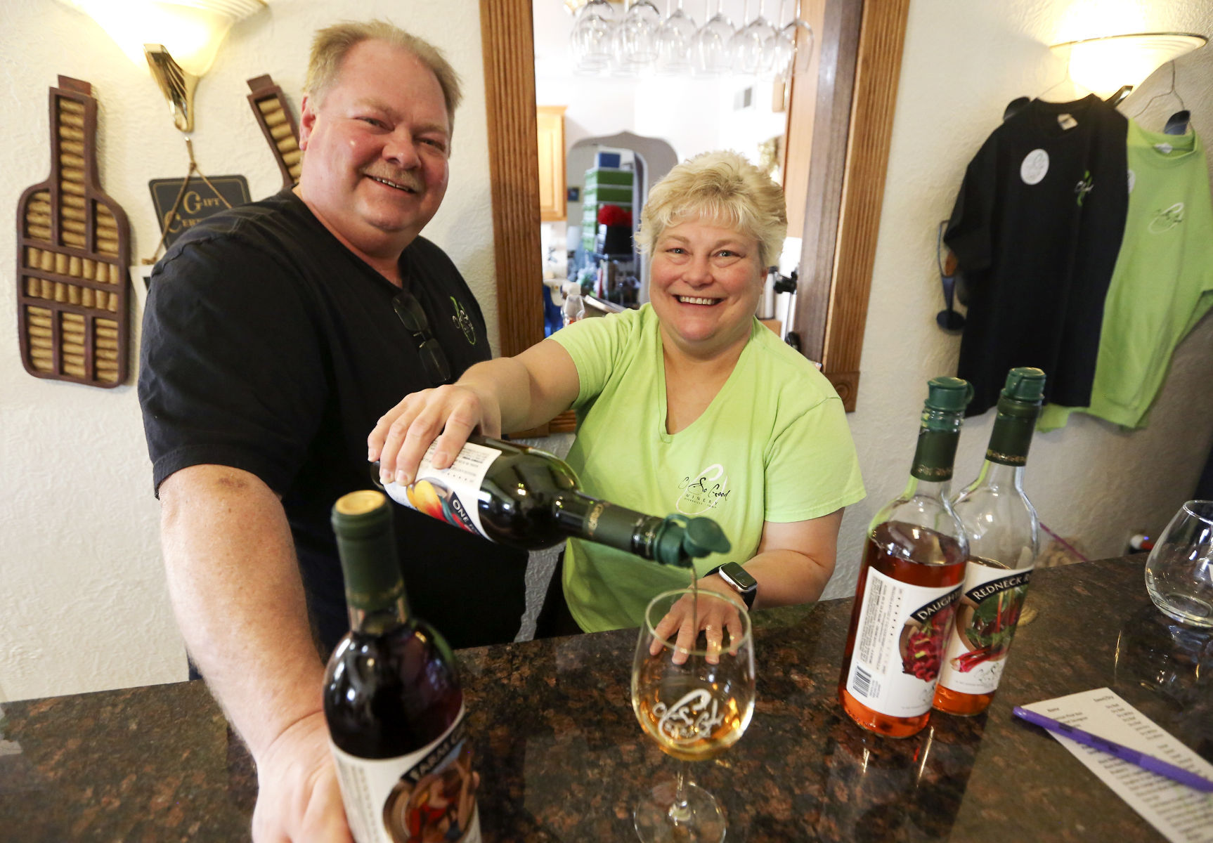 Lee and Karie Ostwinkle are co-owners of O So Good Winery in Dyersville, Iowa, which has marked its fifth anniversary. PHOTO CREDIT: NICKI KOHL