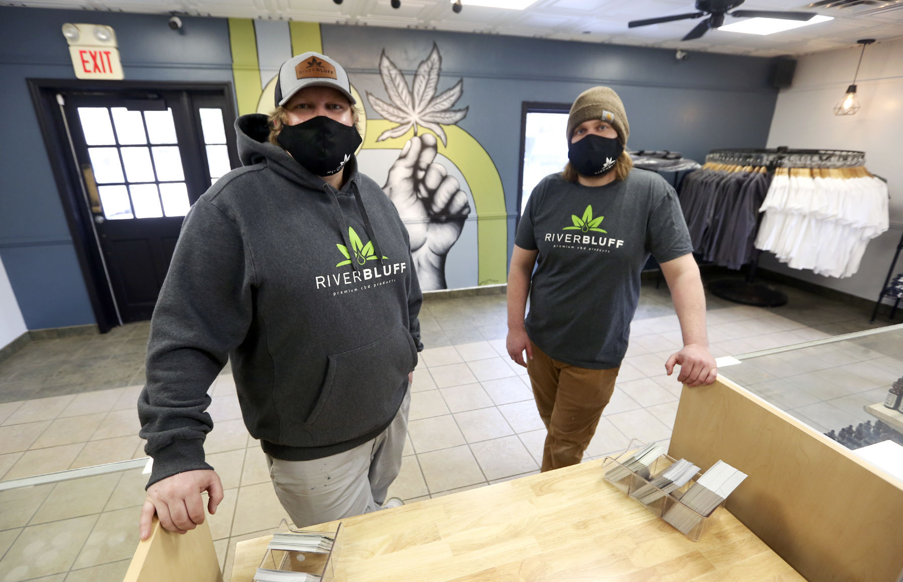 DJ Loeffelholz (left) and Joe Loeffelholz are co-owners of River Bluff Collective in East Dubuque, Ill., with their sister, Ali Gansemer (not pictured). Photo taken on Friday, March 5, 2021. PHOTO CREDIT: NICKI KOHL