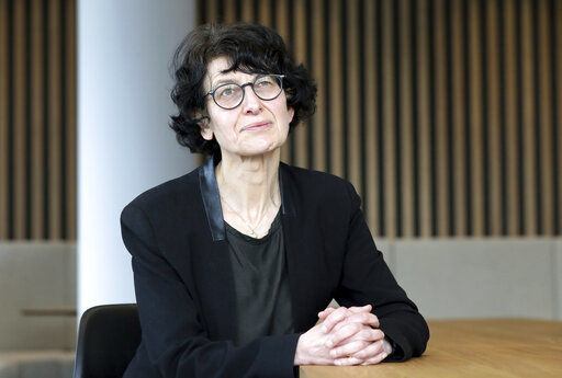 Ozlem Tureci founder of the BioNTech company speaks during an interview with the Associated Press in Berlin, Germany, Thursday, March 18, 2021. (AP Photo/Michael Sohn) PHOTO CREDIT: Michael Sohn
