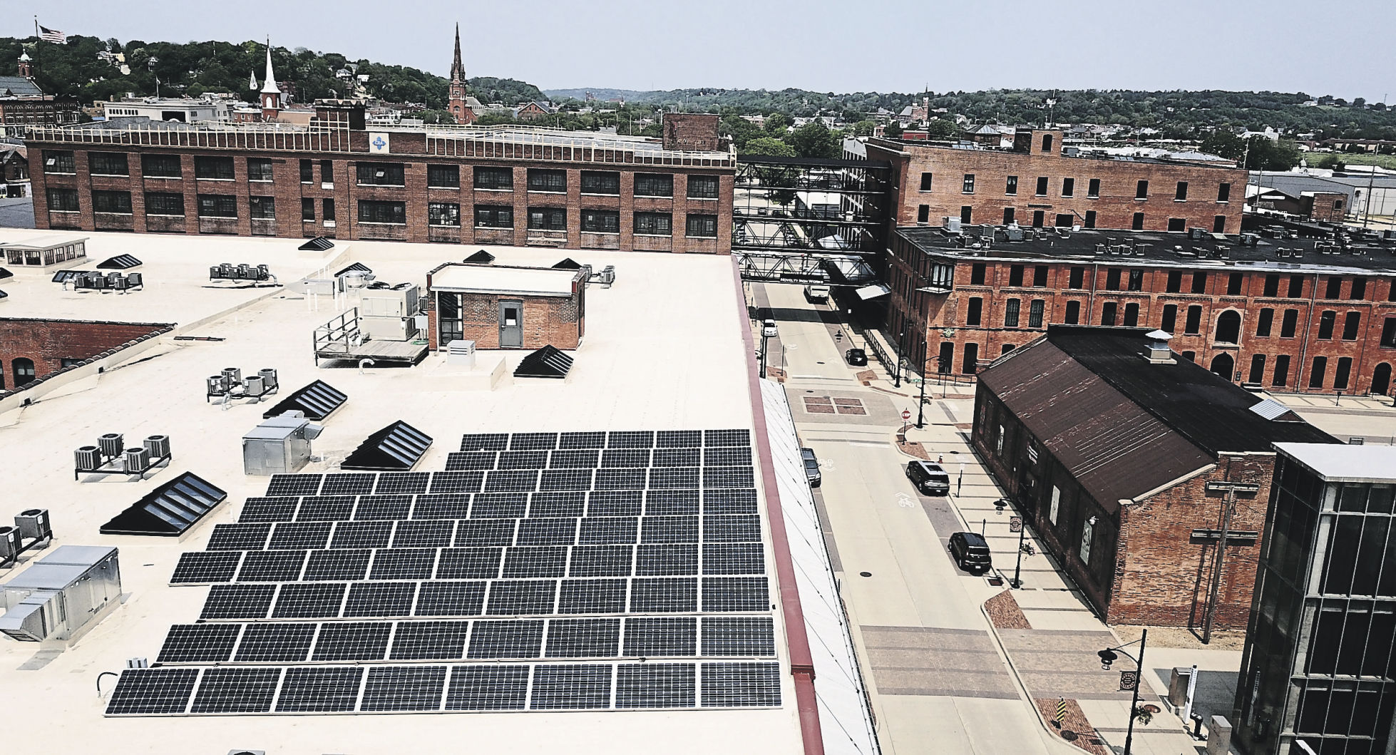 Solar panels in the Historic Millwork District in Dubuque. PHOTO CREDIT: Dave Kettering