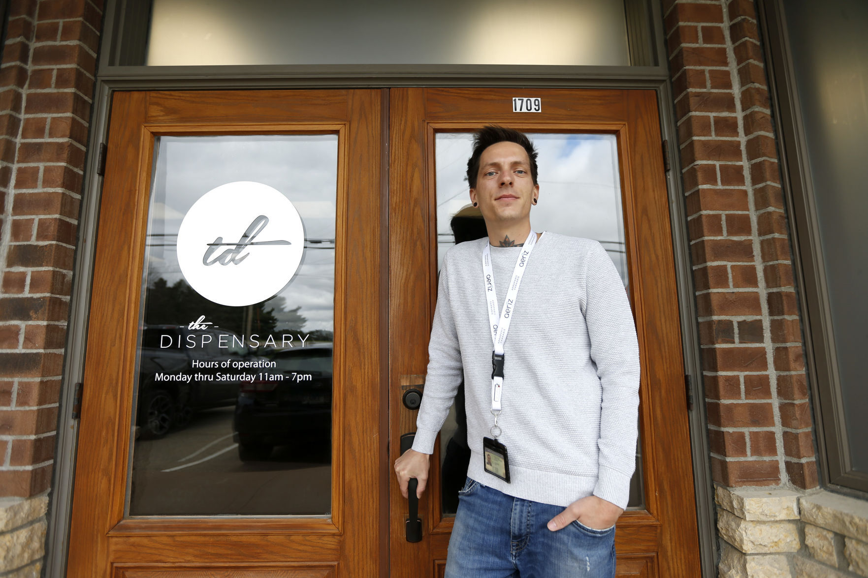 Director of Retail Jeff Soenksen stands outside The Dispensary in East Dubuque, Ill., on Thursday. The Dispensary is expected to open soon. PHOTO CREDIT: Dave Kettering