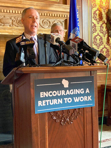 Republican Wisconsin Assembly Speaker Robin Vos describes a GOP-authored bill that would end a $300 unemployment supplemental payment as the measure