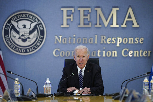 FILE - President Joe Biden participates in a briefing on the upcoming Atlantic hurricane season, at FEMA headquarters, Monday, May 24, 2021, in Washington. The White House says the United States on Tuesday will reach 50% of American adults fully vaccinated for COVID-19. (AP Photo/Evan Vucci, File) PHOTO CREDIT: Evan Vucci