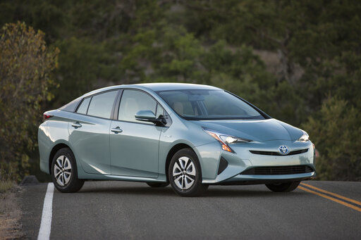 This photo provided by Toyota shows a 2016 Toyota Prius, a hybrid hatchback car that