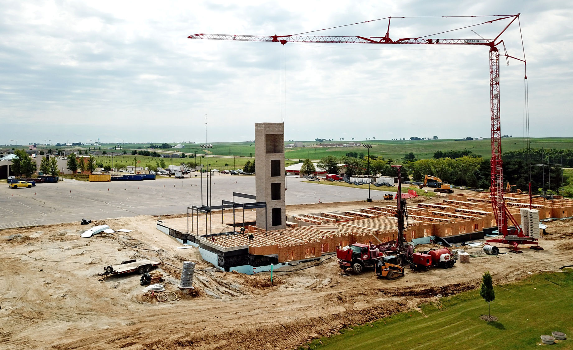 Construction continues on a student housing project on the west end of the Northeast Iowa Community College campus in Peosta, Iowa, on Wednesday. It is one of five major projects underway or nearly underway in the city.    PHOTO CREDIT: JESSICA REILLY