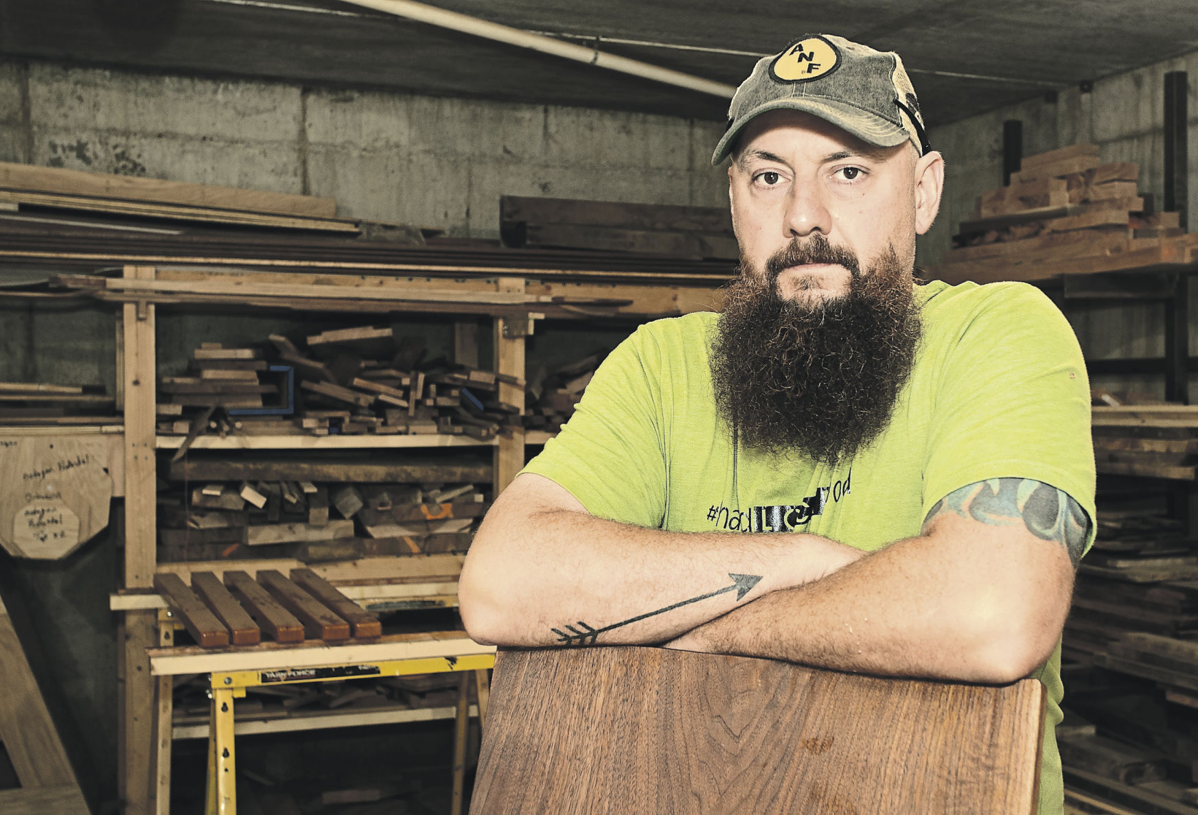 Ryan McClain owns The Woodshed Mill and Metalworks in rural Galena, Ill. He opened the shop in 2016, with a focus on creating one-of-a-kind items.    PHOTO CREDIT: Stephen Gassman