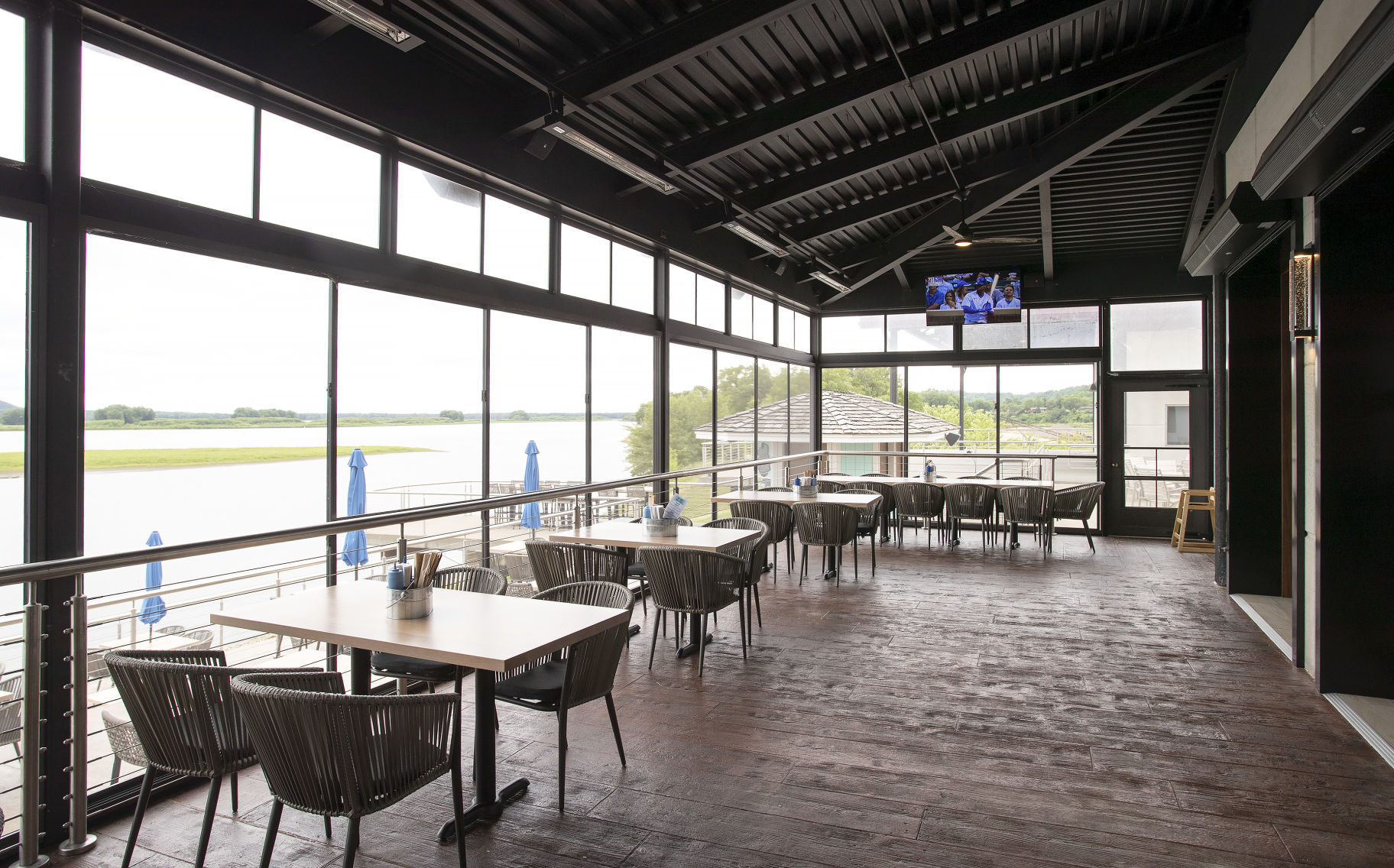 The enclosed patio of Off Shore Bar & Grilll in Bellevue, Iowa. PHOTO CREDIT: Stephen Gassman