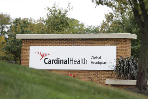 FILE - This Oct. 16, 2019, file photo shows a sign of the Cardinal Health, Inc. corporate office in Dublin, Ohio. The three biggest U.S. drug distribution companies and the drugmaker Johnson & Johnson are on the verge of a $26 billion settlement covering thousands of lawsuits over the toll of opioids across the U.S., two people with knowledge of the plans told The Associated Press. The settlement involving Cardinal Health, AmerisourceBergen and McKesson is expected this week. A $1 billion-plus deal involving the three distributors and the state of New York was planned for Tuesday, July 20, 2021. (AP Photo/Darron Cummings, File)    PHOTO CREDIT: Darron Cummings