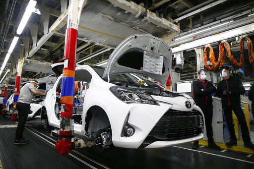 Toyota announced today that it is scaling back 40% of its production, affecting 14 auto assembly plants in Japan, as the surging coronavirus pandemic in southeast Asia crimps the parts supply.     PHOTO CREDIT: Michel Spingler