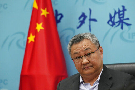 Fu Cong, a Foreign Ministry director general, speaks at a briefing for foreign journalists at the Foreign Ministry in Beijing, China, Wednesday, Aug. 25, 2021. China went on the offensive Wednesday ahead of the release of a U.S. intelligence report on the origins of the coronavirus, bringing out the senior official to accuse the United States of politicizing the issue by seeking to blame China. (AP Photo/Ng Han Guan)    PHOTO CREDIT: Ng Han Guan