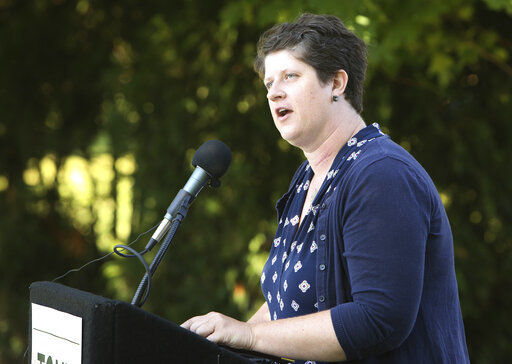 FILE - In this Aug. 23, 2017 file photo Jill Underly, then superintendent for Pecatonica Area School District, speaks at McKee Farms Park, in Fitchburg, Wis. Underly, Wisconsin