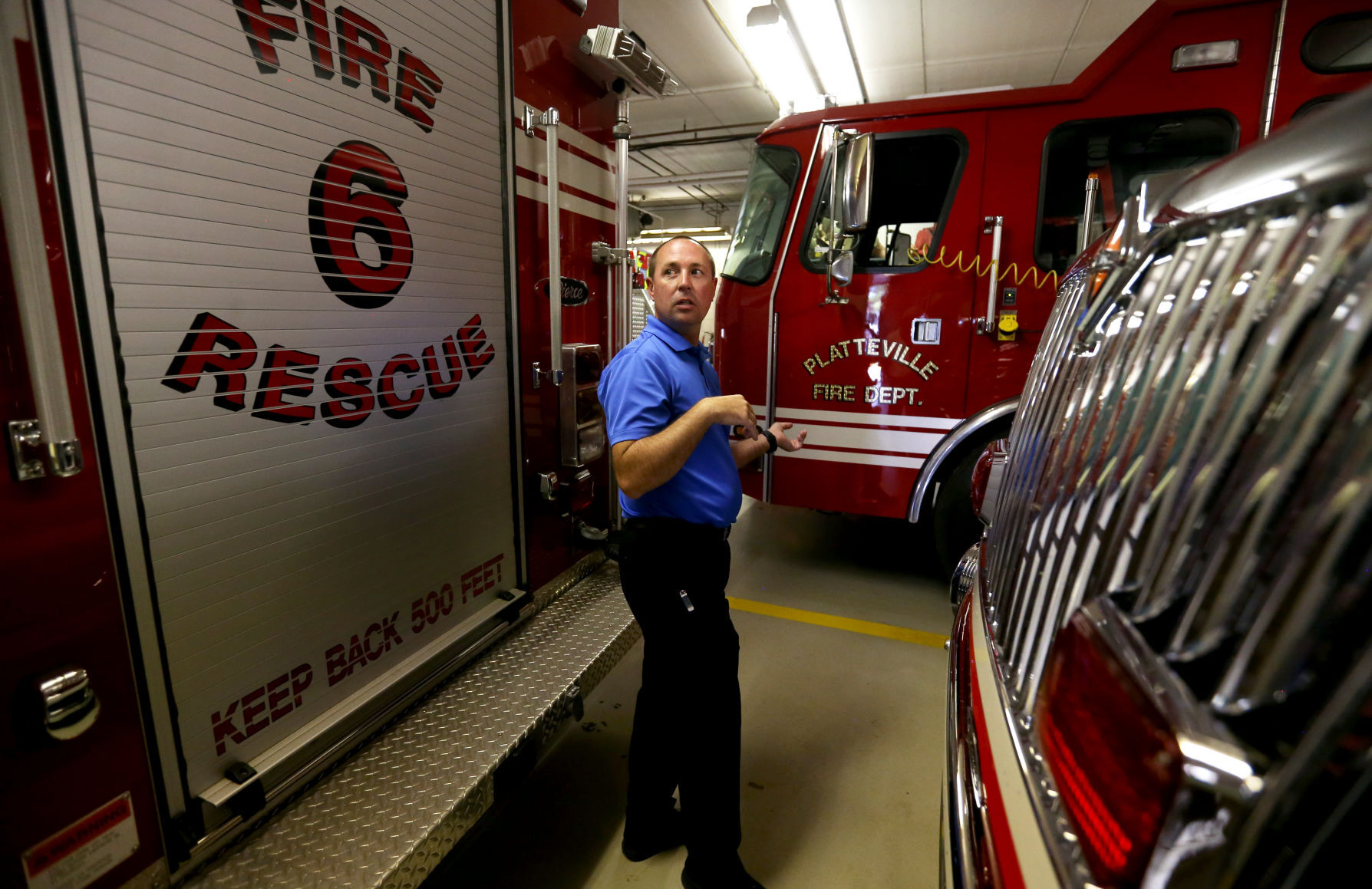 Platteville Fire Chief Ryan Simmons works at the station that was built in 1964. A new fire station is one of the top projects on the list of city officials as they work through infrastructure plans through 2026.    PHOTO CREDIT: EILEEN MESLAR
