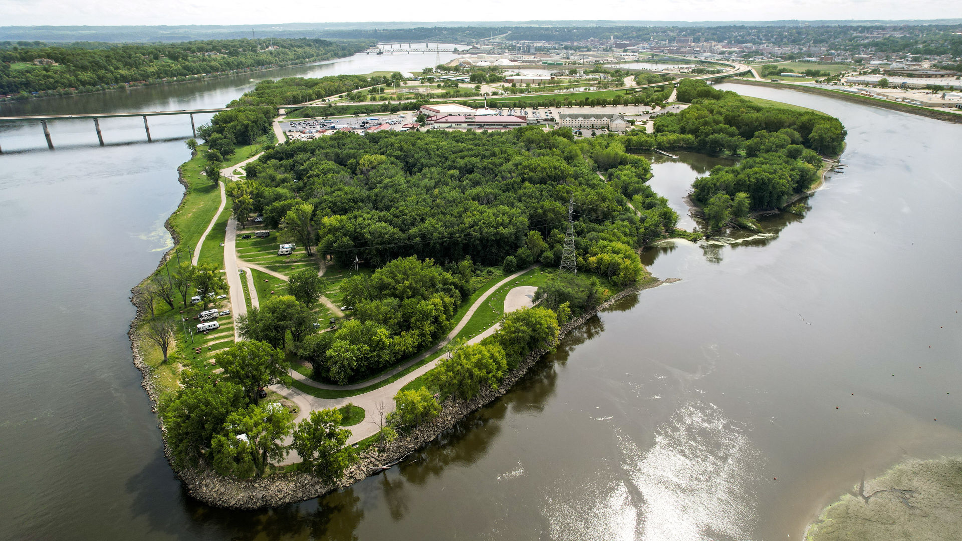 The Dubuque City Council’s approved list of goals and priorities includes a timeline that estimates completing trails on Chaplain Schmitt Island from 16th Street to the veterans memorial by the end of 2022.    PHOTO CREDIT: Dave Kettering