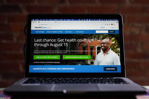 The HealthCare.gov website is photographed in Washington, Friday, Aug. 13, 2021. President Joe Biden announced Wednesday that 2.8 million consumers took advantage of a special six-month period to sign up for private health insurance coverage made more affordable by his COVID-19 relief law. (AP Photo/Pablo Martinez Monsivais)    PHOTO CREDIT: Pablo Martinez Monsivais
