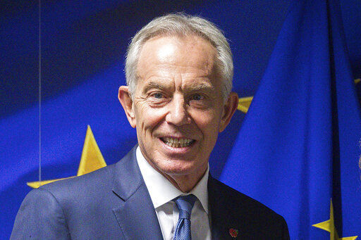 FILE - Former British Prime Minister Tony Blair is shown ahead of a meeting at the EU Charlemagne building in Brussels, in this Wednesday, Nov. 6, 2019, file photo. Hundreds of world leaders, powerful politicians, billionaires, celebrities, religious leaders and drug dealers have been stashing away their investments in mansions, exclusive beachfront property, yachts and other assets for the past quarter century, according to a review of nearly 12 million files obtained from 14 different firms located around the world. The report released Sunday, Oct. 3, 2021, by the International Consortium of Investigative Journalists involved 600 journalists from 150 media outlets in 117 countries. Former British Prime Minister Tony Blair is one of 330 current and former politicians identified as beneficiaries of the secret accounts. (Stephanie Lecocq/Pool via AP, File)    PHOTO CREDIT: Stephanie Lecocq