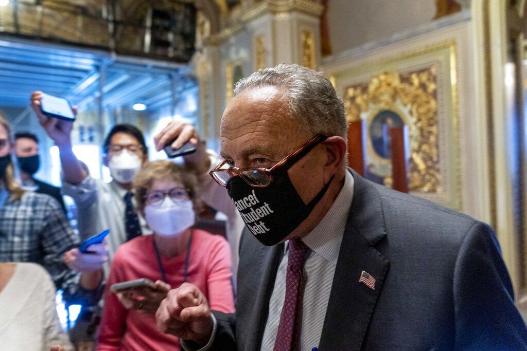 Senate Majority Leader Chuck Schumer said today an agreement has been reached with Republicans to extend the government’s borrowing authority into December, temporarily averting a debt crisis.    PHOTO CREDIT: Andrew Harnik