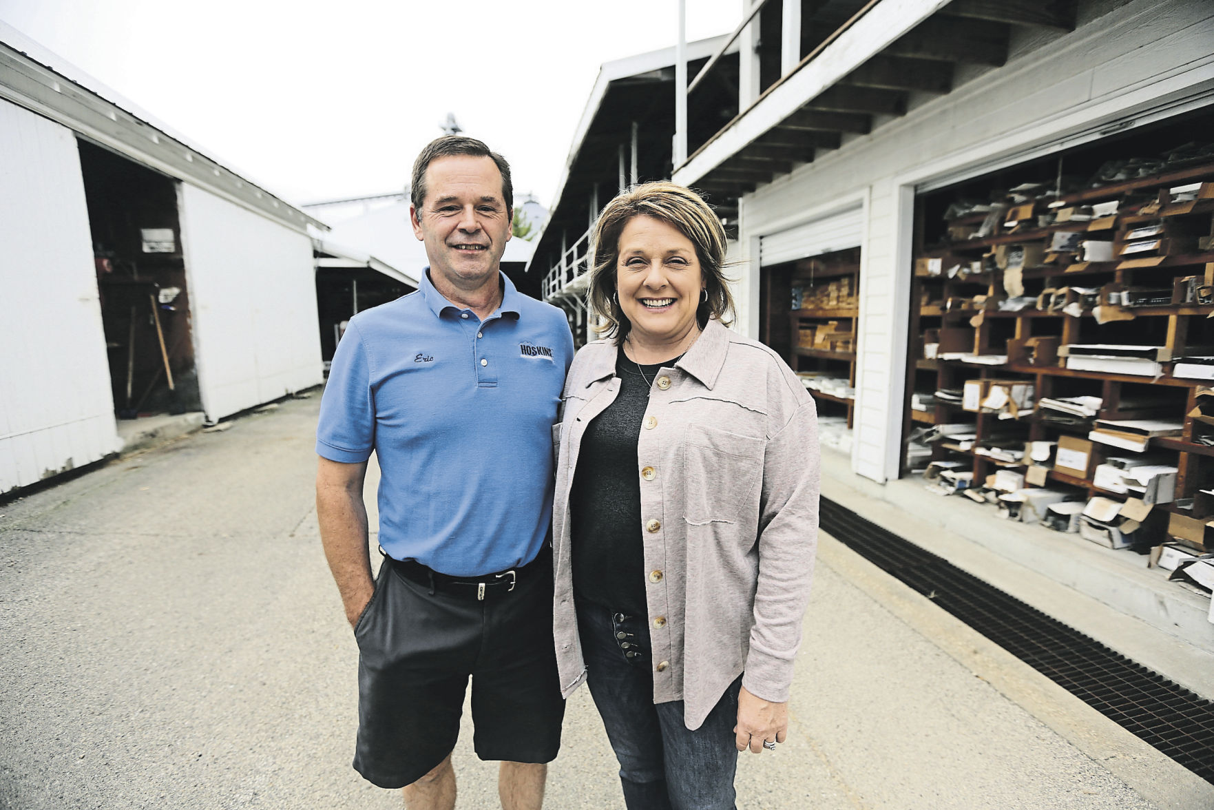 Hoskins Building Center owners Eric and Pam Wheelwright. They took ownership 19 years ago.    PHOTO CREDIT: Dave Kettering