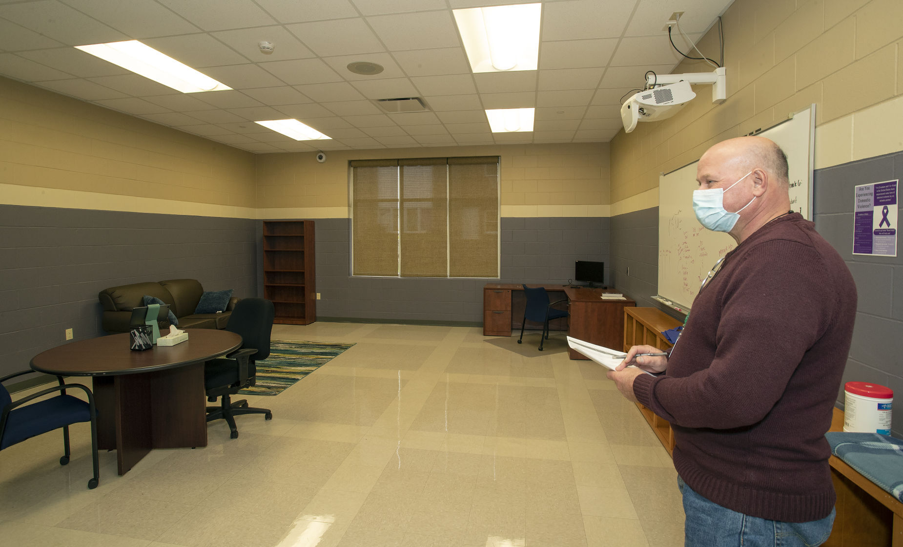 Hillcrest Family Services Program Evaluator Lavern Bird stands in a triage room at the A New Day Walk-In Center in Dubuque on Friday.    PHOTO CREDIT: Stephen Gassman