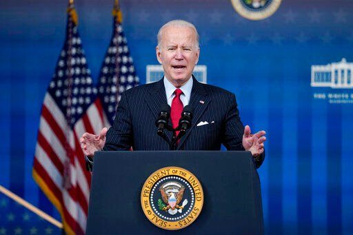 President Joe Biden delivers remarks on the economy in the South Court Auditorium on the White House campus, Tuesday, Nov. 23, 2021, in Washington. (AP Photo/Evan Vucci)    PHOTO CREDIT: Evan Vucci