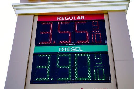 Fuel prices are posted at a filling station in Willow Grove, Pa., Tuesday, Nov. 23, 2021. The White House on Tuesday said it had ordered 50 million barrels of oil released from strategic reserve to bring down energy costs.(AP Photo/Matt Rourke)    PHOTO CREDIT: Matt Rourke