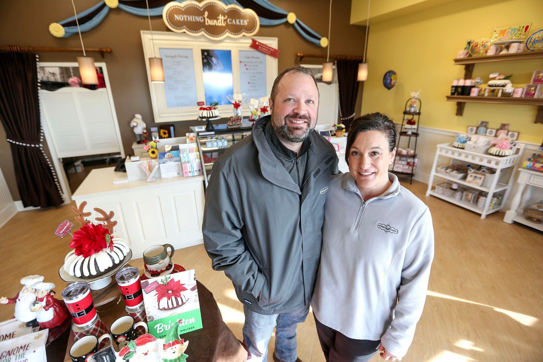 Owners Chris and Danielle Stoll recently opened Nothing Bundt Cakes at 190 John F. Kennedy Road.    PHOTO CREDIT: Dave Kettering